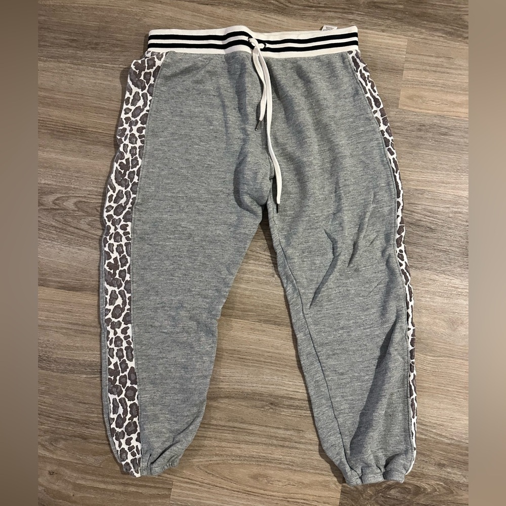 Splendid Gray Joggers with Leopard Side Stripes